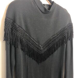 Vintage Tassel Cowgirl Midi Black Dress